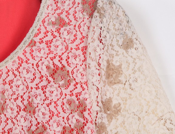 Women dress red color with white lace - Click Image to Close